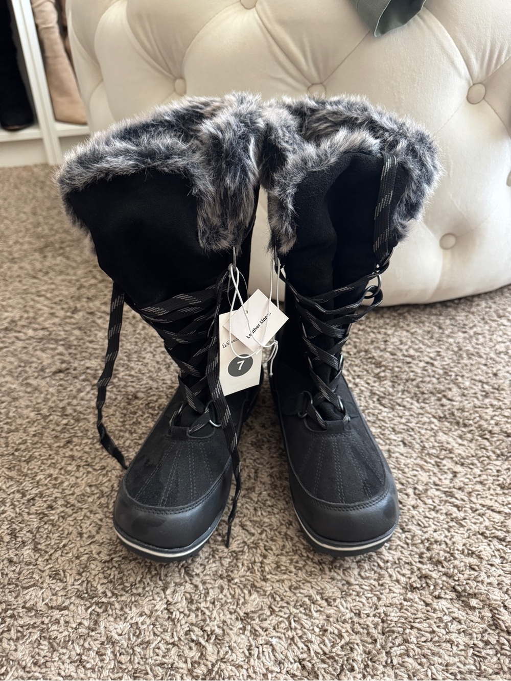 Women’s Black Faux-Fur Winter Lace-Up Boots